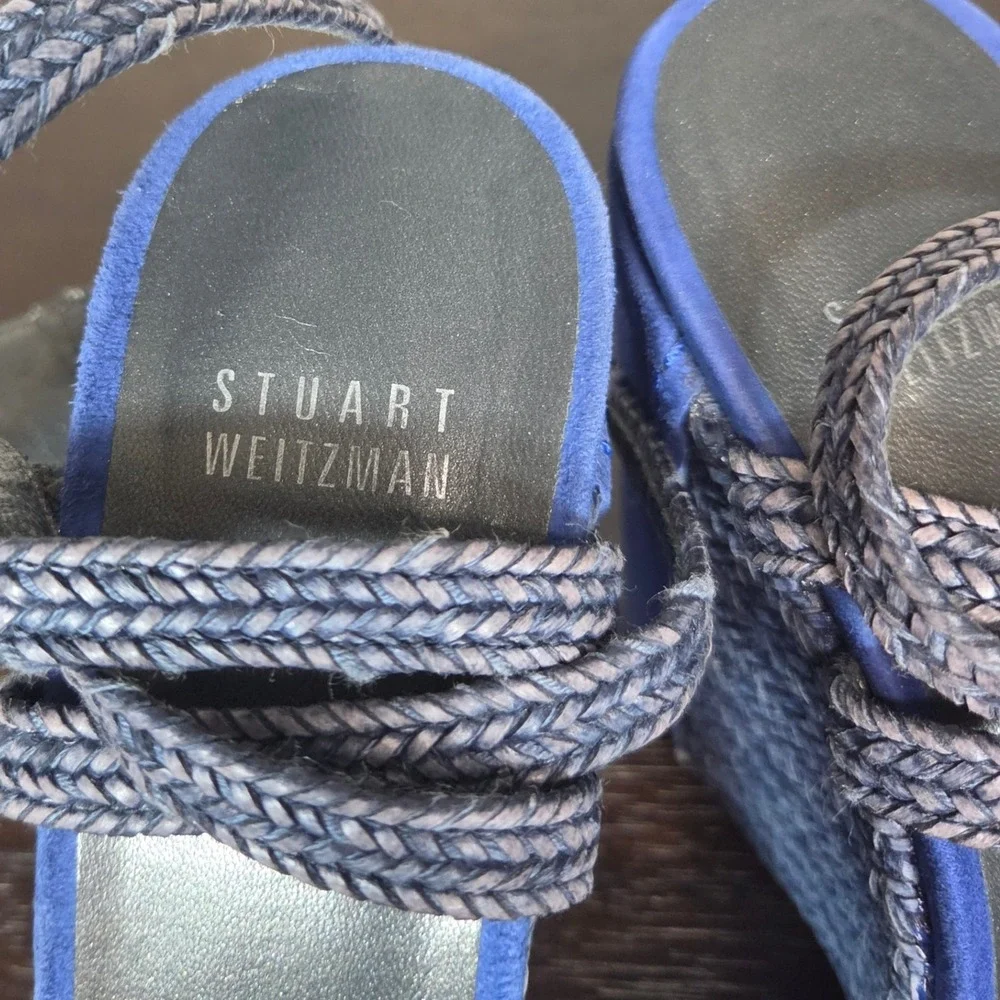 Stuart Weitzman Blue Suede Platform Wedge Sandals Strappy Women's Size 8 - Picture 10 of 10